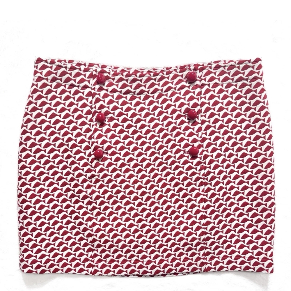 Vineyard Vines Nautical Fish Print Red White Jacquard Straight Mini Skirt 2